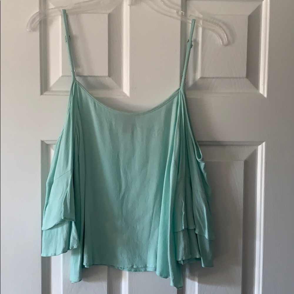 Blue cold shoulder top